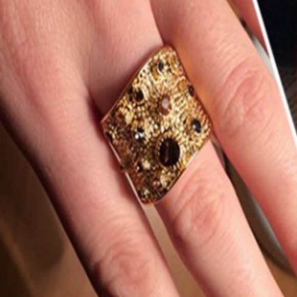 Swarovski Crystal Pave Wide Gold Plated Ring 6 7 8 - Picture 2 of 4